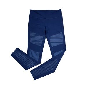 Alo Yoga L Women's High Waist Moto Leggings Navy Blue Athleisure Workout Stretch
